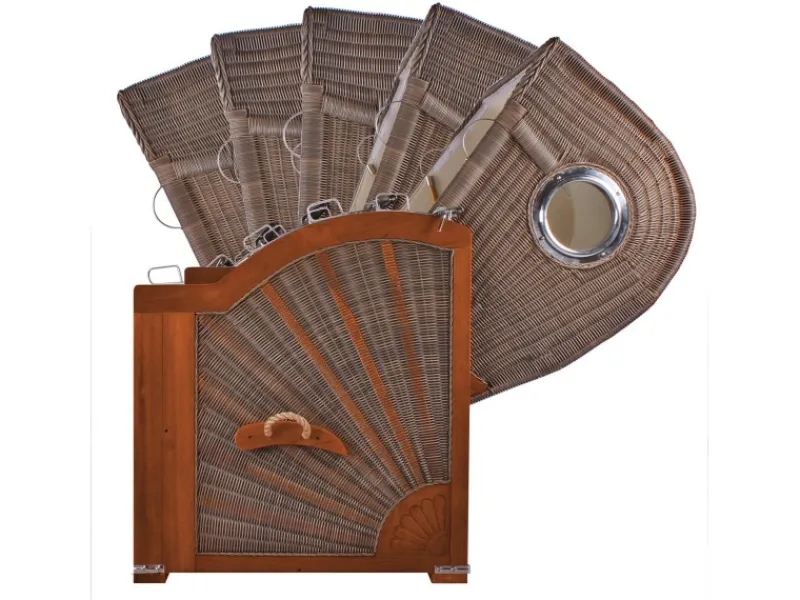 GarWoh Strandkörbe|Strandkorb Westerland Mahagoni Bullauge PE Grey Dessin 501