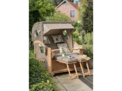 GarWoh Strandkörbe|Strandkorb Westerland Teak Bullauge PE Grey Dessin 537