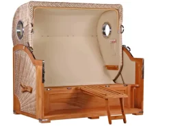 GarWoh Strandkörbe|Strandkorb Westerland XXL Teak Bullauge PE Shell Dessin 534