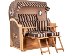 GarWoh Strandkörbe|Strandkorb Westerland Teak Bullauge PE Grey Dessin 581