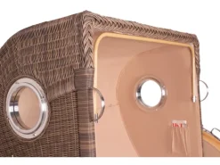 GarWoh Strandkörbe|Strandkorb Westerland Teak Bullauge PE Grey Dessin 581