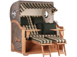 GarWoh Strandkörbe|Strandkorb Westerland Teak Bullauge PE Grey Dessin 506