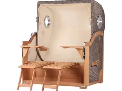 GarWoh Strandkörbe|Strandkorb Westerland Teak Bullauge PE Grey Dessin 506