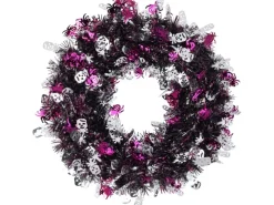 Weitere Anlässe|Glitzernder Halloween-Kranz 38 cm x 38 cm orange/silber und lila/silber