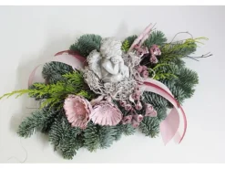Grabgestecke|Grabbouquet mit Engel ca. 35 cm Rosa-Gekälkt