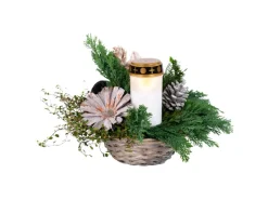 Weitere Anlässe|Grabkorb Bepflanzt mit LED-Grabkerze Länge 20 cm