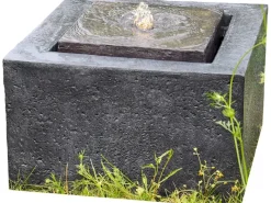 Wasserpumpe|Gartenbrunnen|Granimex Wasserspiel Quader Polyresin Anthrazit 50 cm x 50 cm x 30 cm