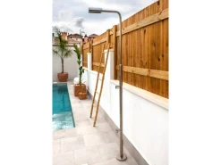 Gre Outdoor Duschen|Gartendusche aus Edelstahl mit Fuß-Wasserhahn Höhe ca. 216 cm