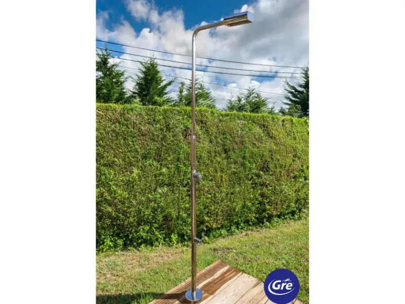 Gre Outdoor Duschen|Gartendusche aus Edelstahl mit Fuß-Wasserhahn Höhe ca. 216 cm
