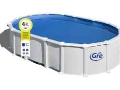 Stahlwand-Pool Haiti 610 cm x 375 cm x 132 cm Omega-System Oval Weiß*Gre Best