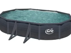 Gre Aufstellpools|Stahlwand-Pool Kea 610 cm x 375 cm x 120 cm Oval Graphit