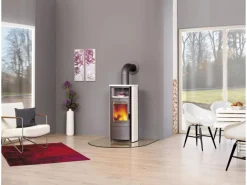 Hark Rechen|Dauerbrand-Kaminofen Opera-B Schwarz Keramik Cremeweiß 7 kW Autom. EEK: A+