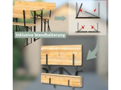 holz4home Bierzeltgarnituren|Bierzeltgarnitur Mehrteilig & Klappbar Inklusive Wandhalterung Mit Lehne