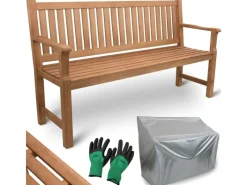 Gartenbank aus Holz mit Schutzabdeckung und Gartenhandschuhen 150cm*holz4home