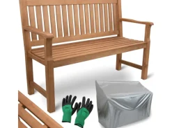 holz4home Gartenbänke|Gartenbank aus Holz mit Schutzabdeckung und Gartenhandschuhen 120cm