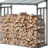 holz4home Kaminholzregale|Kaminholzregal Metall für Außen Anthrazit Pulverbeschichtet Inklusive Ofenhandschuh XL