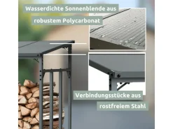 holz4home Kaminholzregale|Kaminholzregal Metall für Außen Anthrazit Pulverbeschichtet Inklusive Ofenhandschuh XL