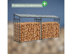 holz4home Kaminholzregale|Kaminholzregal Metall für Außen Anthrazit Pulverbeschichtet Inklusive Ofenhandschuh XL