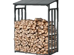 holz4home Kaminholzregale|Kaminholzregal Metall für Außen Anthrazit Pulverbeschichtet Inklusive Ofenhandschuh L