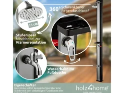 holz4home Outdoor Duschen|Solardusche mit Wasserspeicher für Garte Pool und Camping Gartendusche Inklusive Schutzhülle 40 Liter