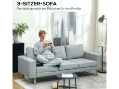 3 Sitzer Sofa für Schlafzimmer 200 x 82 x 78 cm Hellgrau*HOMCOM Sale