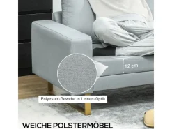 3 Sitzer Sofa für Schlafzimmer 200 x 82 x 78 cm Hellgrau*HOMCOM Sale