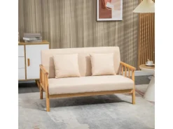 HOMCOM Sitzkissen|2 Sitzer Sofa mit 2 Lendenkissen Holzrahmen Leinenoptik