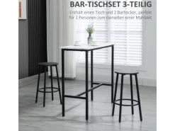 Bartisch mit Barhocker Set 3-Teilig Stahl Weiß Schwarz*HOMCOM