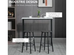 Bartisch mit Barhocker Set 3-Teilig Stahl Weiß Schwarz*HOMCOM