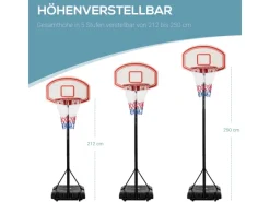 Basketballkorb Metall PE Schwarz+Weiß 75,5L x 71B x 212 250H cm*HOMCOM