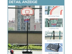 Basketballkorb Metall PE Schwarz+Weiß 75,5L x 71B x 212 250H cm*HOMCOM