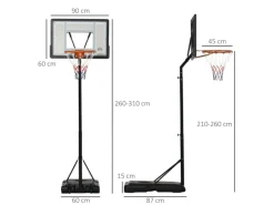 Basketballständer Stahl  Kunststoff  HDPE Schwarz 90L x 60B x 260-310H cm*HOMCOM New