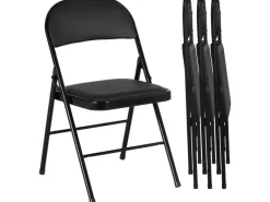 4er-Set Klappstühle Tragbar mit Kissen Stahlbeine Kunstleder*HOMCOM Clearance