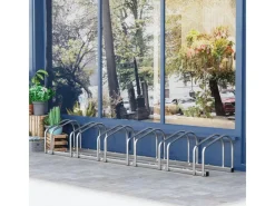 HOMCOM Fahrräder|Fahrradständer Wetterfest Boden- und Wandmontage Stahl Silber 179x33x27cm