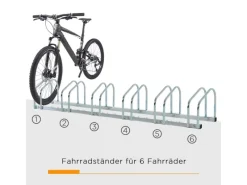 HOMCOM Fahrräder|Fahrradständer Wetterfest Boden- und Wandmontage Stahl Silber 179x33x27cm