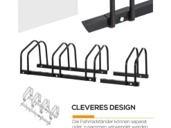 HOMCOM Fahrräder|Fahrradständer Wetterfest Boden- Wandmontage Stahl Schwarz 110x33x27cm