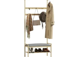 HOMCOM Sitzkissen|Garderobe mit Schuhbank Bambus Naturholz 73,5L x 34B x 171H cm
