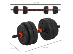 HOMCOM Fitnessgeräte|Hantelset Verstellbare Kurzhantel Metall HDPE Sand Schwarz Ø21x50 cm