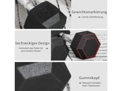 Hexagon Gummi-Hantel Griff Gerändelt Gewichte Metall Gummi Schwarz 2x5Kg*HOMCOM Online