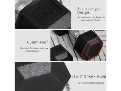 HOMCOM Fitnessgeräte|Hexagon Gummi-Hantel Griff Gerändelt Gewichte Metall Gummi Schwarz 2x10Kg
