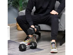 HOMCOM Fitnessgeräte|Hexagon Gummi-Hantel Griff Gerändelt Gewichte Metall Gummi Schwarz 2x8Kg