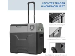 HOMCOM Kühlboxen|Kühlbox Aluminum Kunststoff Grau 58,6L x 37,8B x 54,5H cm