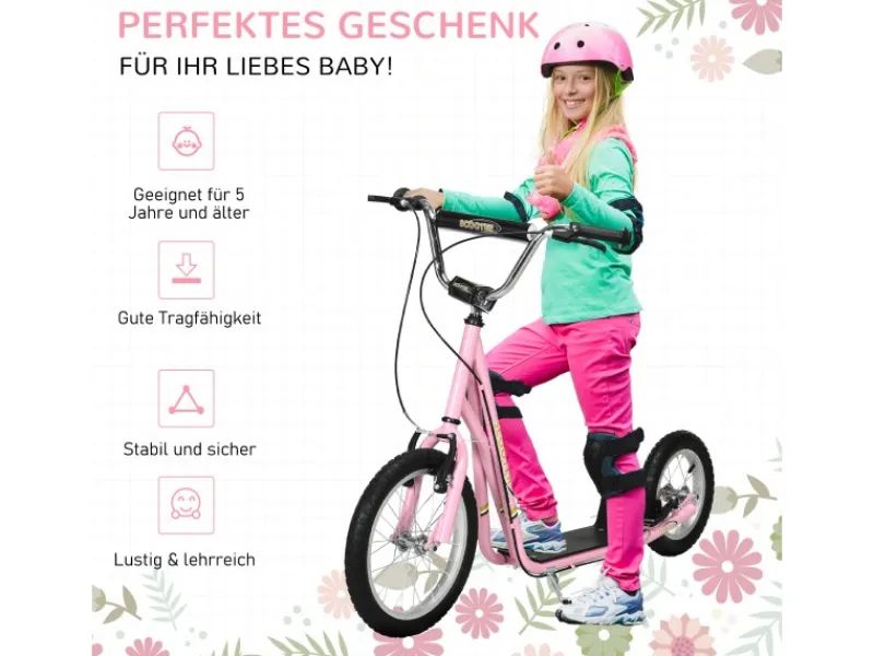 HOMCOM Quads|Motorroller|Kinderroller mit Bremsen 16/12 Zoll Kickboard