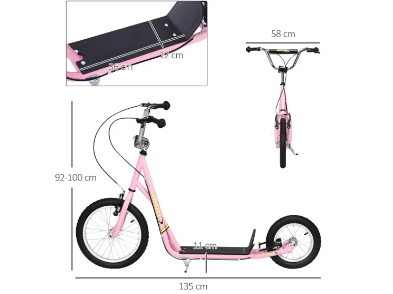 HOMCOM Quads|Motorroller|Kinderroller mit Bremsen 16/12 Zoll Kickboard