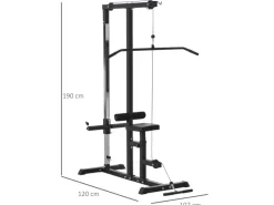 HOMCOM Fitnessgeräte|Kraftturm Dip-Station mit Verstellbarem Sitz Stahl 107x120x190cm Schwarz