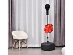 HOMCOM Fitnessgeräte|Punchingball-Set Stahl PU PE Schwarz Rot Ø48 x H136-154 cm