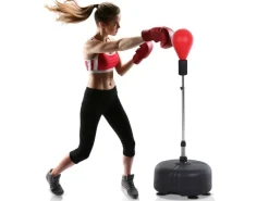 HOMCOM Fitnessgeräte|Punchingball-Set Stahl Kunstleder Rot Ø48 x H136-154 cm
