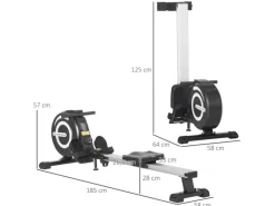 HOMCOM Fitnessgeräte|Rudergerät Stahl Aluminum Schwarz+Silber 185L x 58B x 57H cm