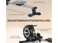 HOMCOM Fitnessgeräte|Rudergerät Stahl Aluminum Schwarz+Silber 185L x 58B x 57H cm