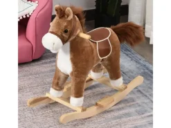 HOMCOM Outdoor-Spielzeug|Schaukelpferd mit Tiergeräusche Haltegriffe Plüsch